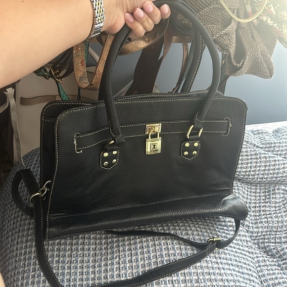 Black purse lock bag work bag work satchel shoulder bag top handle business bag - Picture 5 of 11